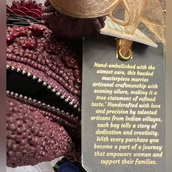 🖤🖤MADE IN INDIA GORGEOUS WINE/BURGUNDY  HANDCRAFTED BEADED BAG🖤🖤NWT - Picture 12 of 14